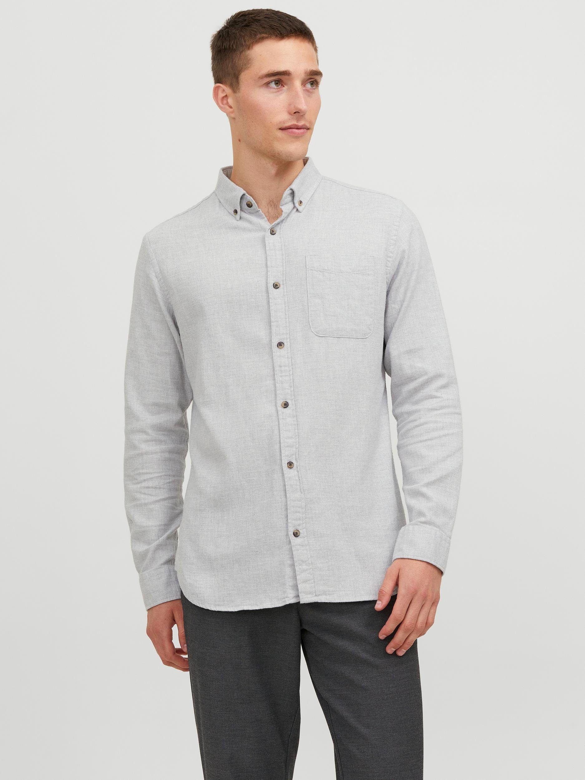 JACK & JONES Herren Freizeithemd Jjeclassic Melange – Langarm, Button-Down-Kragen, Schlanke Passform, Brusttasche
